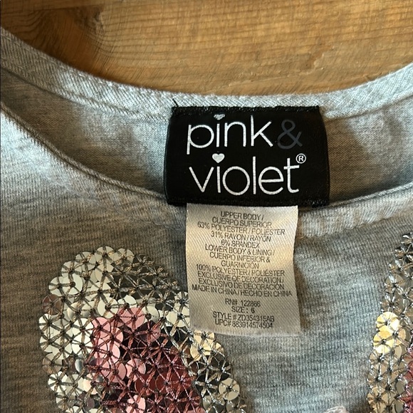 Pink and Gray Tiered Ruffled Dress with Sequin Bunny, Size 6 - Picture 2 of 5